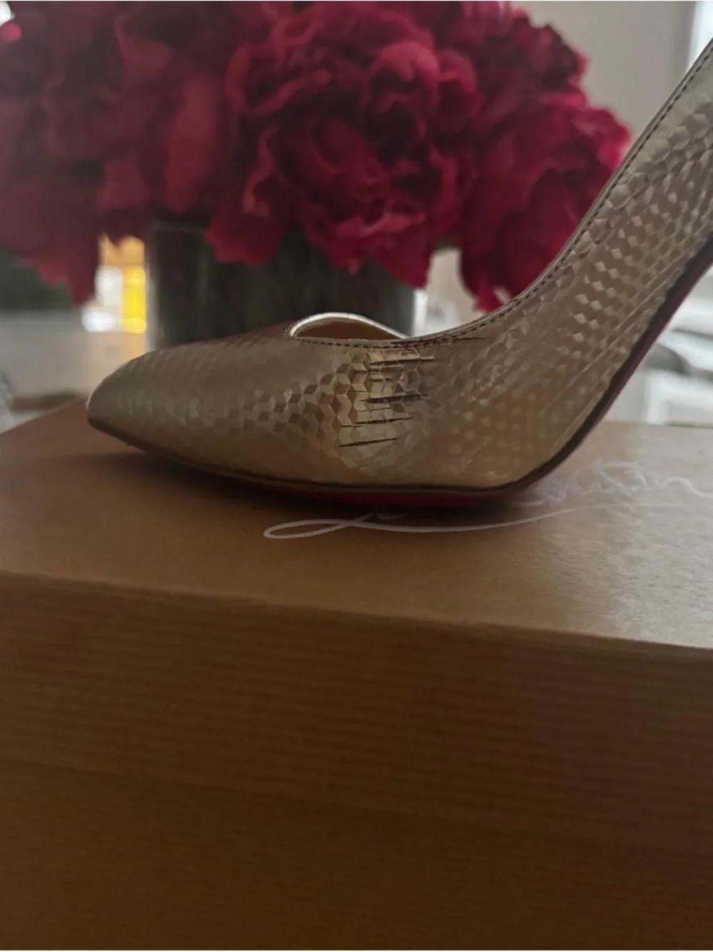 Christian Louboutin Silver Textured Pointed Toe Pumps